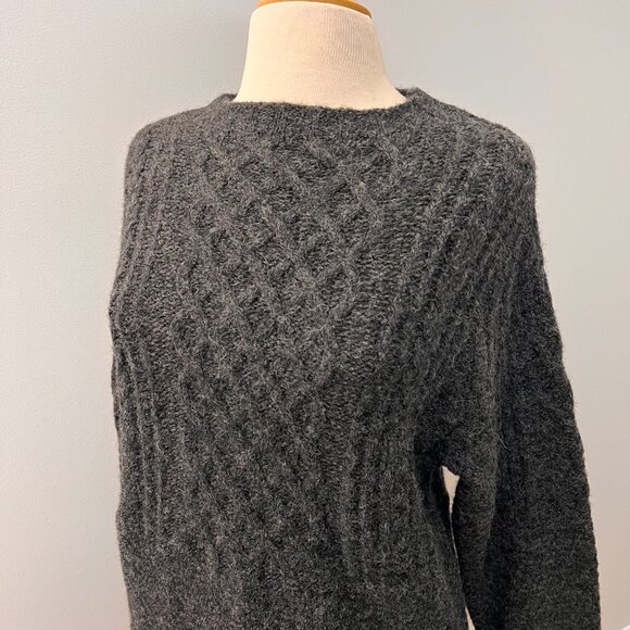 Wallace and Barnes Shetland Wool Fishermans Cable Knit Sweater Gray Sz M - Picture 1 of 9
